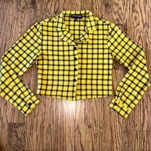 Women’s Dolls Kill Trickz N’ Treatz plaid button up shirt crop top school girl S